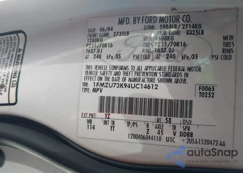 2004 Ford Explorer Xlt from USA, damaged, VIN 1FMZU73K94UC14612